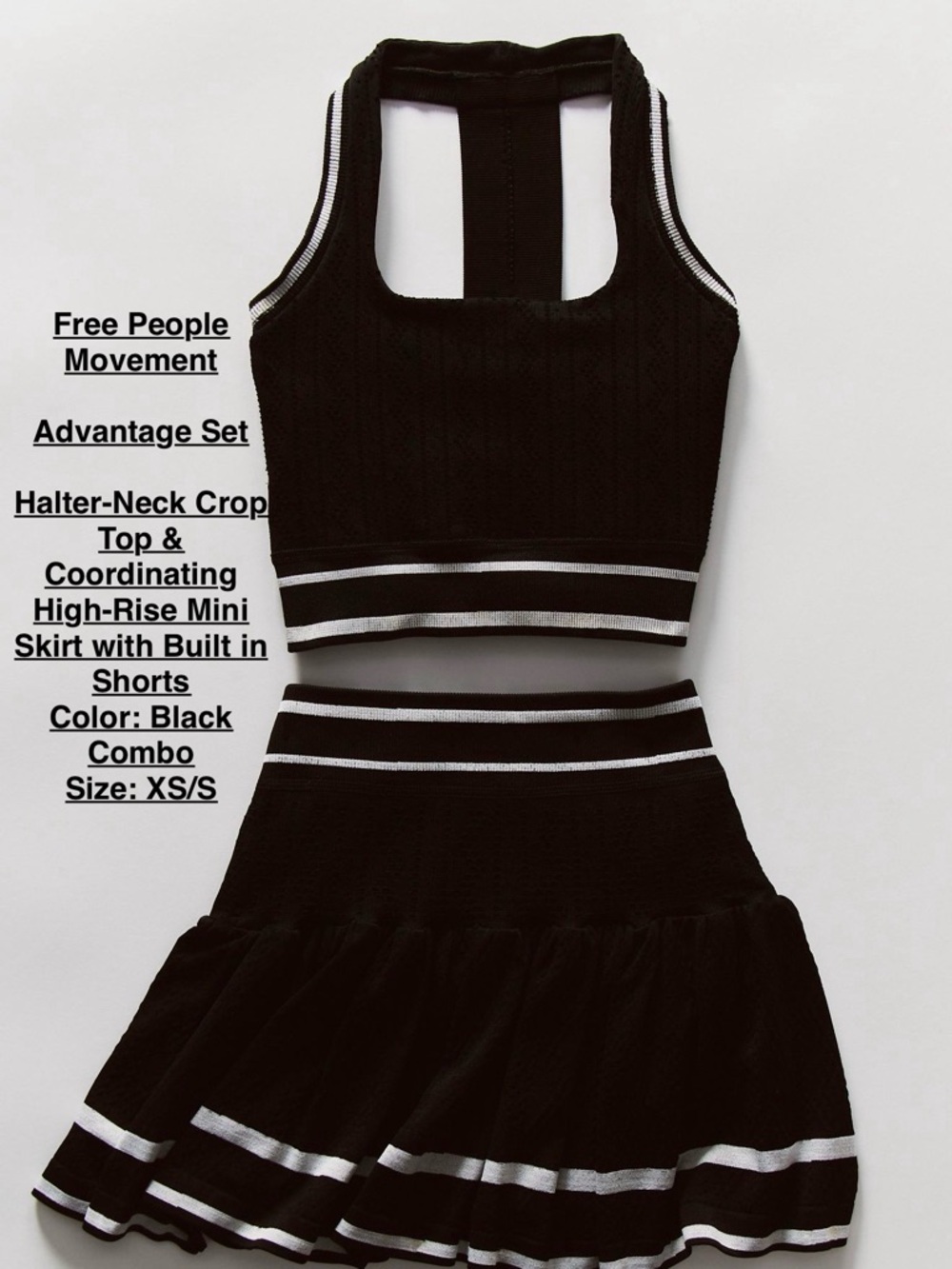 Free People Movement Advantage Set Black Halter Crop Top & Mini Skirt Set